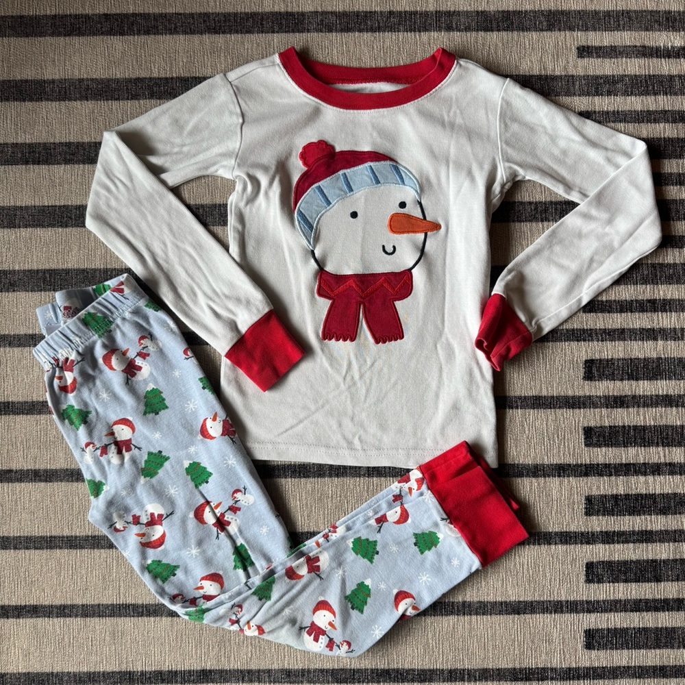 Gymboree Kids Snowman Pajamas - Light Blue, Red and White